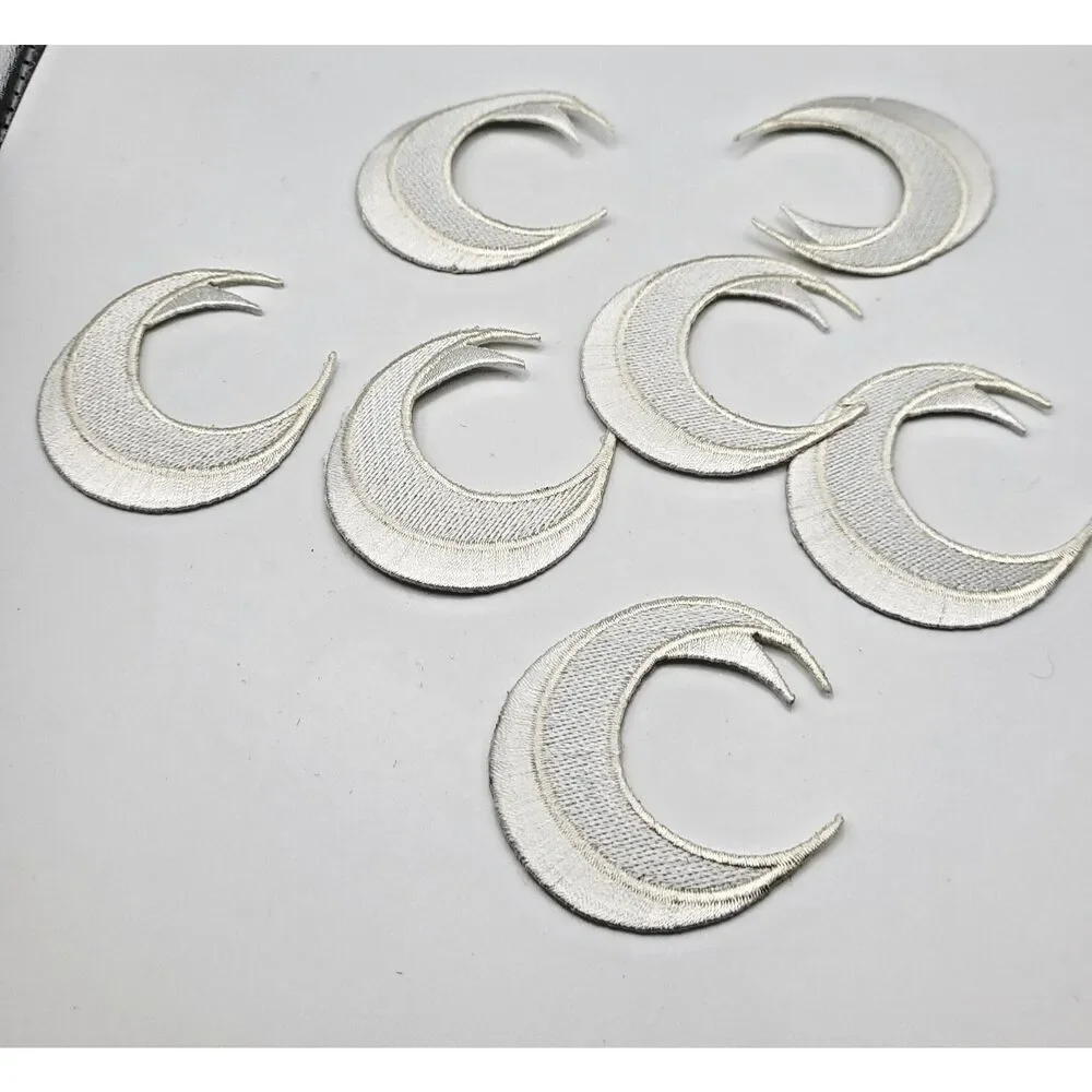 Pcs 7 Iron on White Moon Applique Patches 2.25in